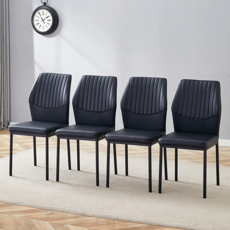 Lot de 4 chaises de salle à manger, style léger-luxe, patins antidérapants, 43x42.6x93 cm, Noir