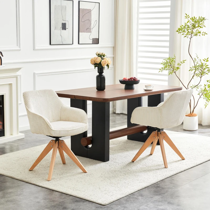 Lot de 2 chaises de salle à manger pivotantes style rétro luxueux, piètement quatre pieds en bois massif, 56,00x44,00x84,00 cm, Couleur naturelle