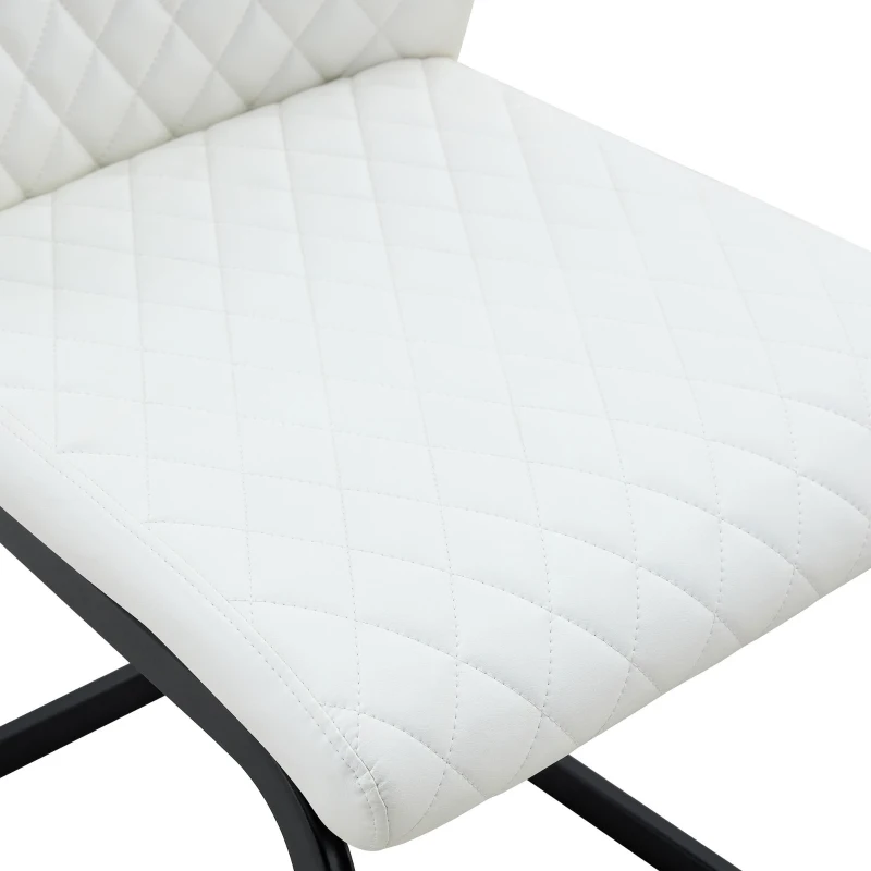 Chaise de salle à manger matelassée motif losange, dossier haut ergonomique, lot de 2, 43x63x100 cm, Blanc+Noir
