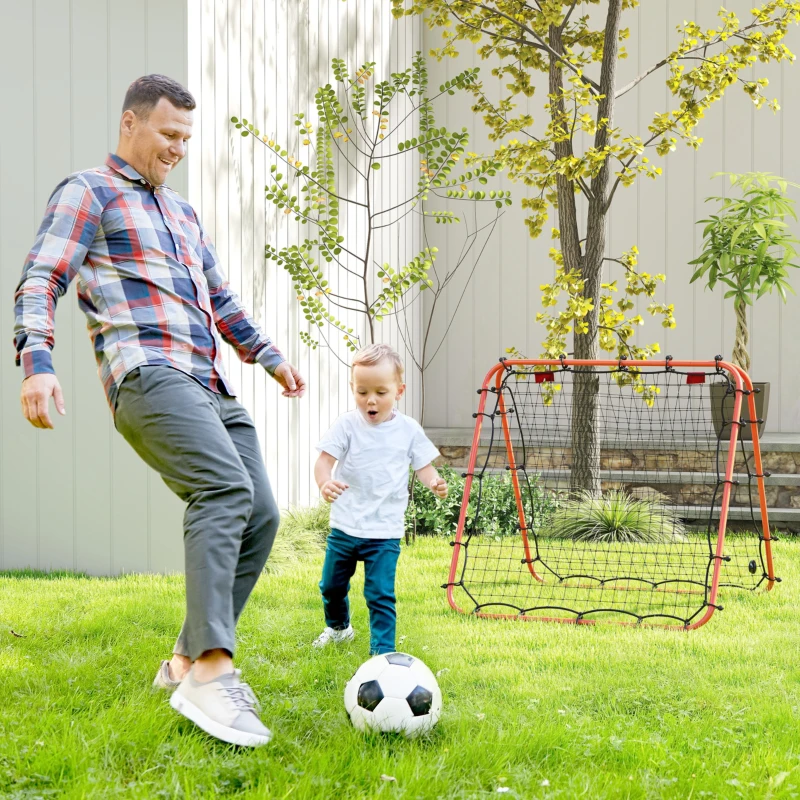 HOMCOM Double Sided Football Rebounder Net, Football Rebound Goal with Five Adjustable Angles, Orange