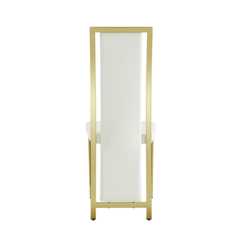 Chaise de salle à manger minimaliste européenne, bordure dorée 3D et dossier haut ergonomique, 44x42.7x109 cm, Blanc+Doré