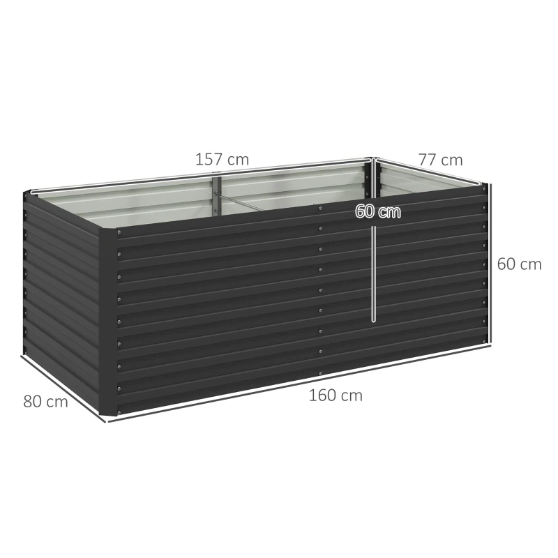 Outsunny Jardinière surélevée galvanisée rectangulaire pour l'extérieur - fond ouvert - 160 x 80 x 60 cm, gris