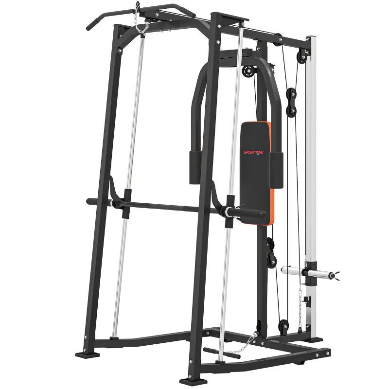 SPORTNOW 3-in-1 Smith Machine with Dual Cable Pulley System, Chest Press Station, 17-Level Squat Rack and Barbell Bar