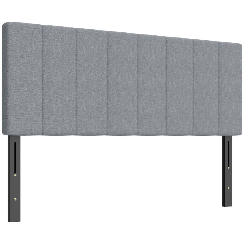 HOMCOM Hoofdeinde 3-voudig in hoogte verstelbaar, gestoffeerd hoofdeinde met metalen poten, linnenlook voor slaapkamer 160x10x106/116/126 cm Grijs