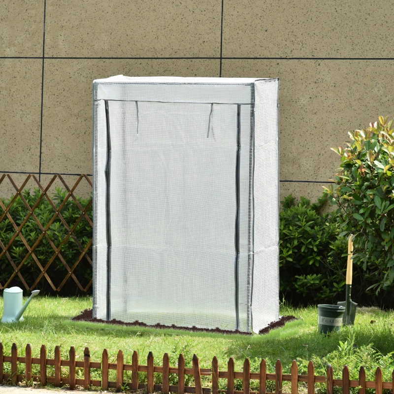 Outsunny Serre de jardin, serre de balcon, bâche renforcée PE, châssis en acier, porte zippée enroulable, 100 x 50 x 150 cm blanc