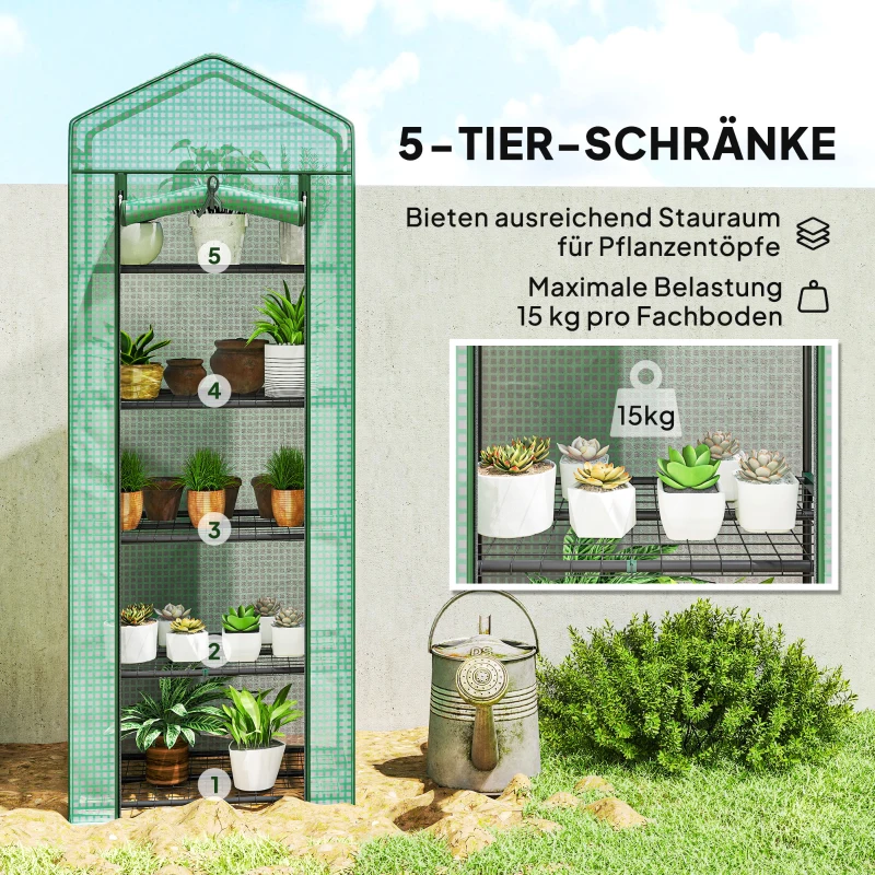 Outsunny Mini-Kas voor Bloemen of Groente, Staal, Kunststof, 69L x 49B x 193H cm, Groen