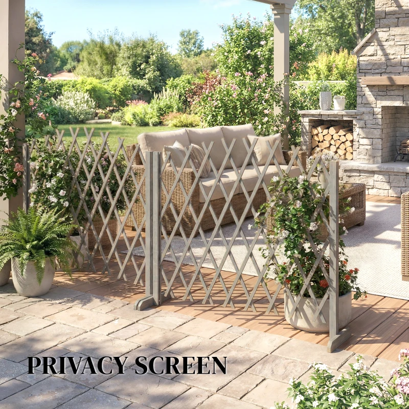 Outsunny 2 Pack Expanding Fence Panels, Wooden Freestanding Garden Fence with Stable Feet, 180 x 30 x 103cm, Dark Grey