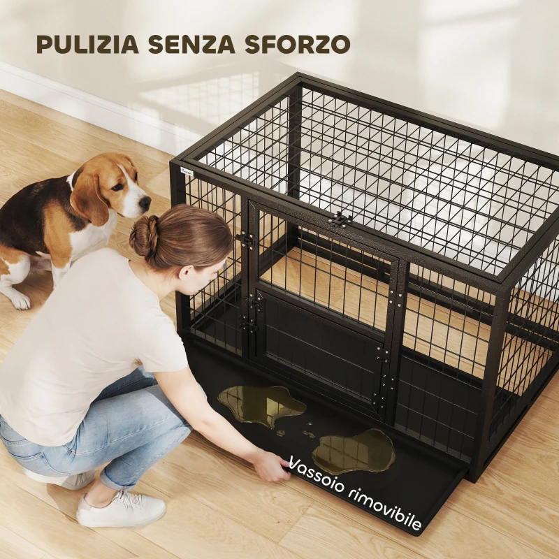 PawHut Gabbia per Cani Robusta, 94x60x64 cm, con Vassoio Rimovibile.
