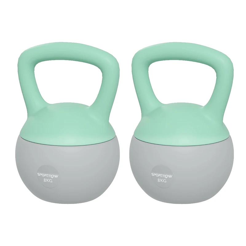 SPORTNOW 2 x 8kg Soft Kettlebell, Kettle Bell with Non-Slip Handle, for Home Gym, Strength Training, Cardio - Grey and Green