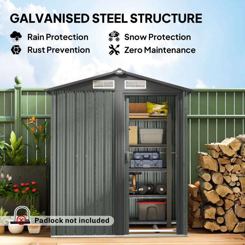 Outsunny 4.3 x 5ft Outdoor Garden Storage Shed - Grey Wood Effect