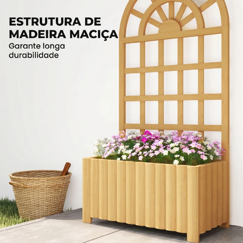 Outsunny Floreira com Treliça de Madeira para Plantas Trepadeiras com Orifícios de Drenagem Floreira Elevada 60x30x120 cm Madeira