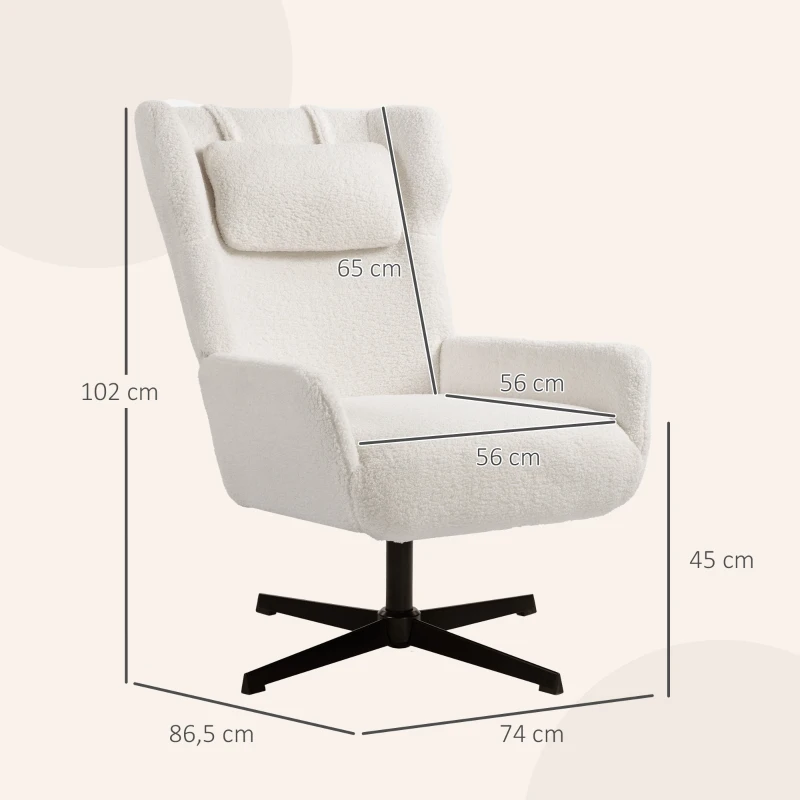 HOMCOM Accentstoel, Polsterfauteuil met fleece-bekleding, Draaivoet, Metalen frame, Crème