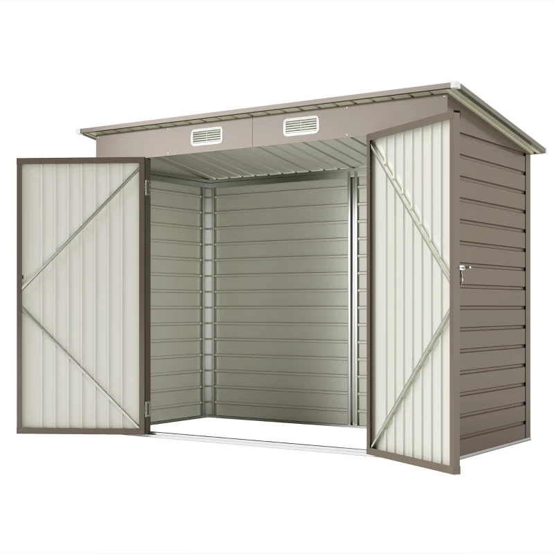 Outsunny Capanno Porta Attrezzi con 2 Prese d'Aria e Chiavistello, in Acciaio, 249x121x183 cm, Grigio Chiaro