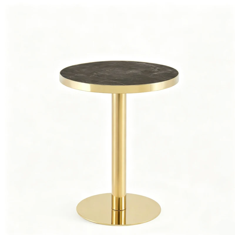 Table d'appoint ronde moderne, stabilité optimale et un gain de place, 59.5x59.5x73.5 cm, Gris+Or