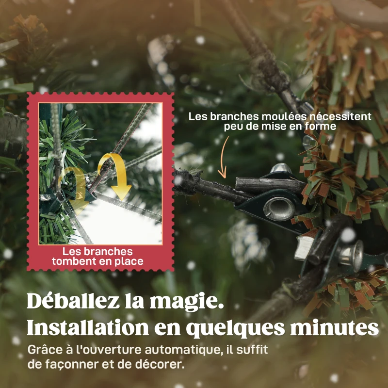 HOMCOM Sapin de Noël artificiel 180 cm, arbre de Noël réaliste avec 1660 pointes de branche articulée, support en métal, vert