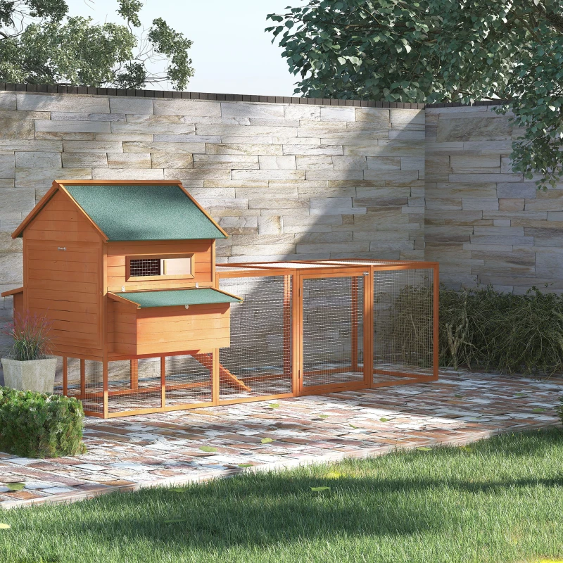 PawHut Gallinero de Exterior de Madera para 4-6 Gallinas con 2 Nidos Bandeja Extraíble y Rampa 347x160x150 cm Madera natural