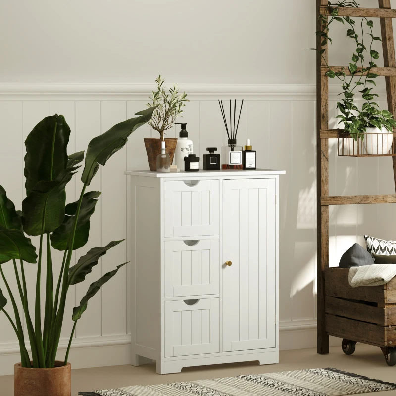 HOMCOM Badkamerkast, Badkamercommode, 3 Laden, Schap, MDF, Wit