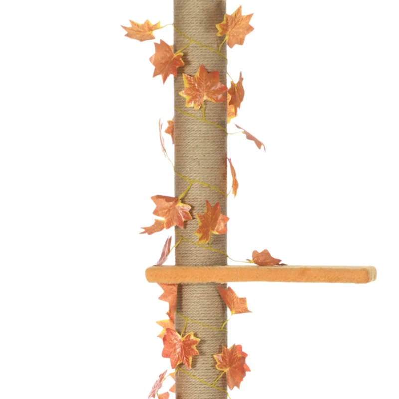 PawHut Arbre à chat hauteur réglable 202-242 cm avec feuilles décoratif, griffoir et plateformes en tissu peluche orange