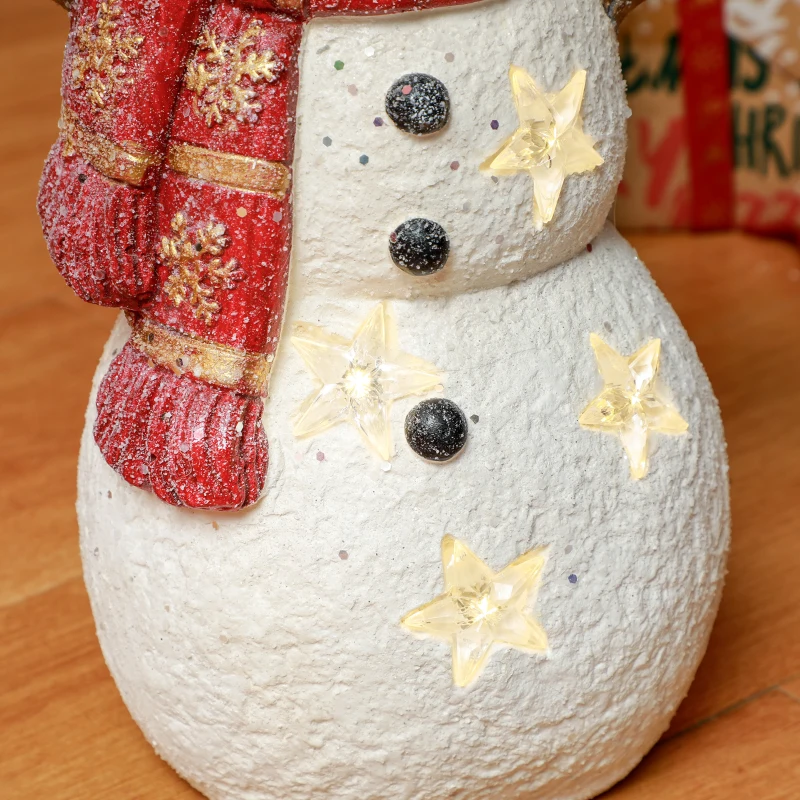 HOMCOM Kerstdecoratie, Sneeuwman met Vogel, 4 warmwitte LEDs, op batterijen, 25 x 15,5 x 38 cm