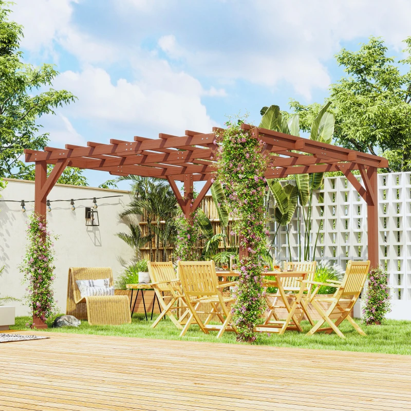 Outsunny 3.3 x 3.3 m Wooden Pergola Kit, Graden Pergola Gazebo Grape Trellis with Stable Structure for Climbing Vines, Flowers