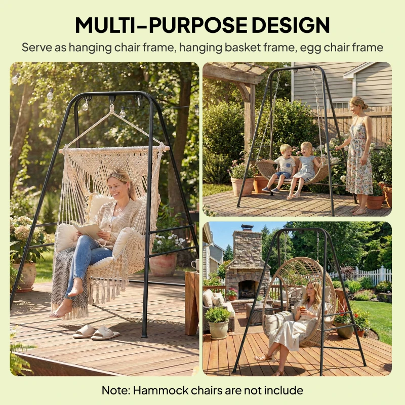 Outsunny Hammock Chair Stand Only, 150KG Load Capacity, for Indoor Outdoor, Black