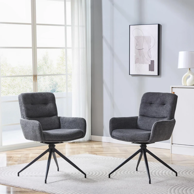 Chaise pivotante de salle, manger style luxe léger européen, lot de 2, patins antidérapants, 55x50x85 cm, Gris foncé
