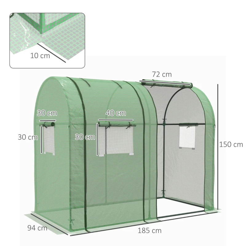 Outsunny Mini-kas Kweekkas, 2 plantgebieden, oprolbare deuren, 185 x 94 x 150 cm, Groen