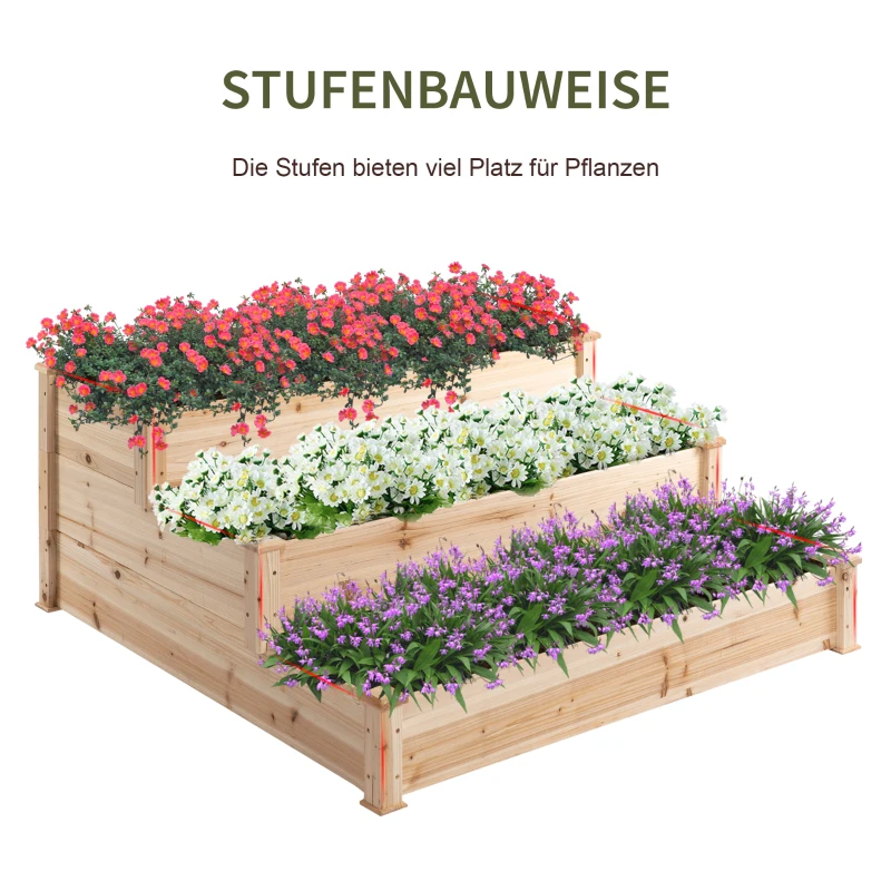 Outsunny verhoogd bed 3-laags plantenbed bloemladder voor balkonsparrenhout