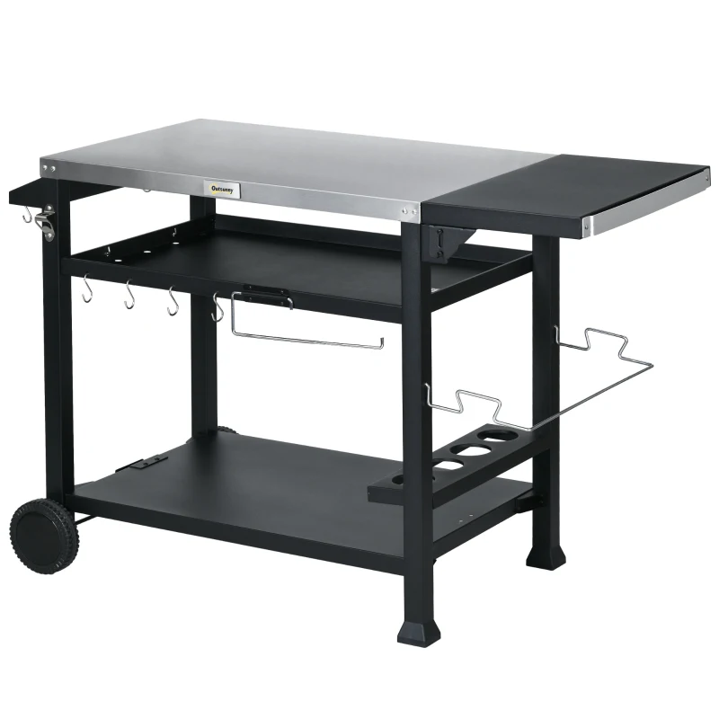 Outsunny Grillstation Grillwagen, inkl. Zubehör, 125 x 65 x 84 cm, Schwarz + Silber