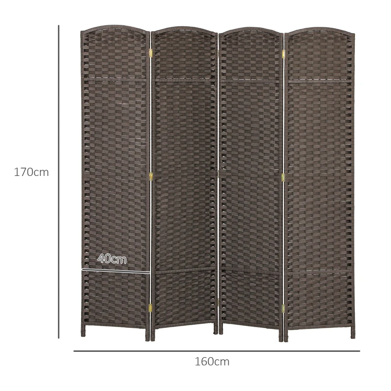 HOMCOM Paravent interieur en bois 4 panneaux 160 x 170 cm séparateur de pièce pliable pour salon, chambre à coucher, marron