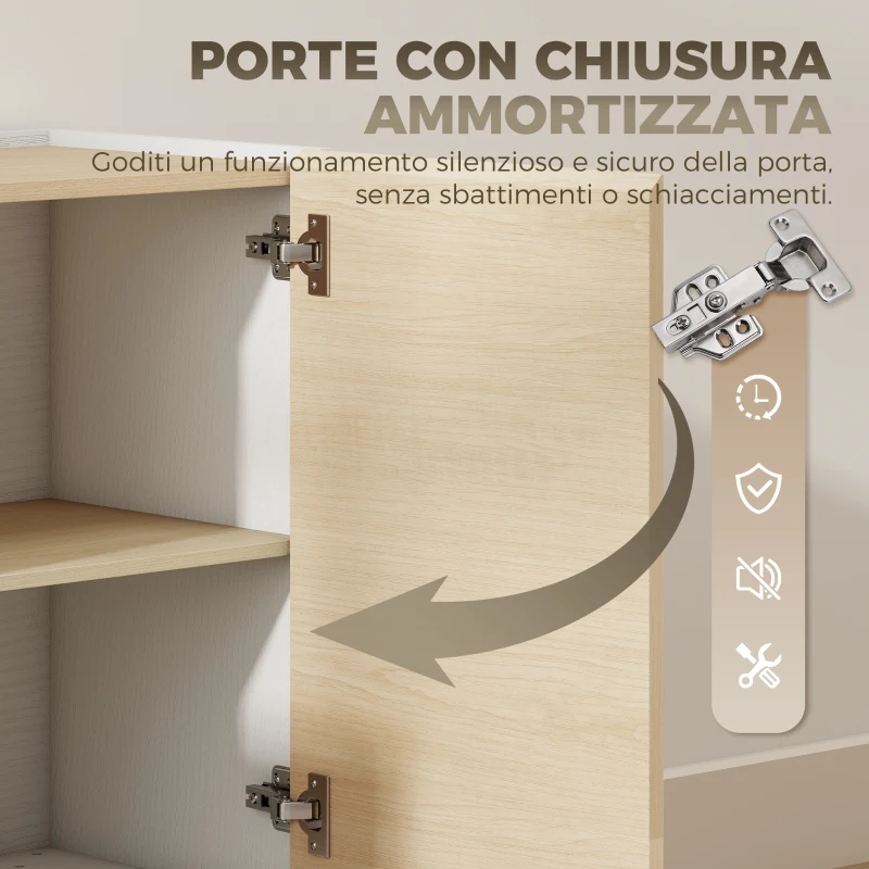 HOMCOM Credenza Buffet Stile Nordico con 3 Armadietti, in Legno, 120x35x73.5 cm, Bianco e color Legno
