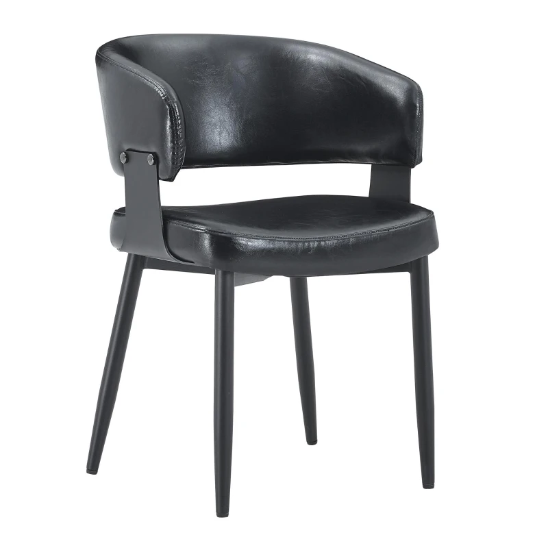 Lot de 2 chaises de salle à manger style mid-century, design tonneau, haute densité ergonomique, 46.5x48x77.3 cm, Noir