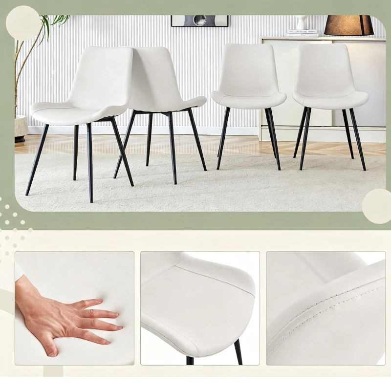 Lot de 4 chaises de salle à manger en similicuir, design moderne, embouts antidérapants, 50x47x83 cm, Blanc+Noir