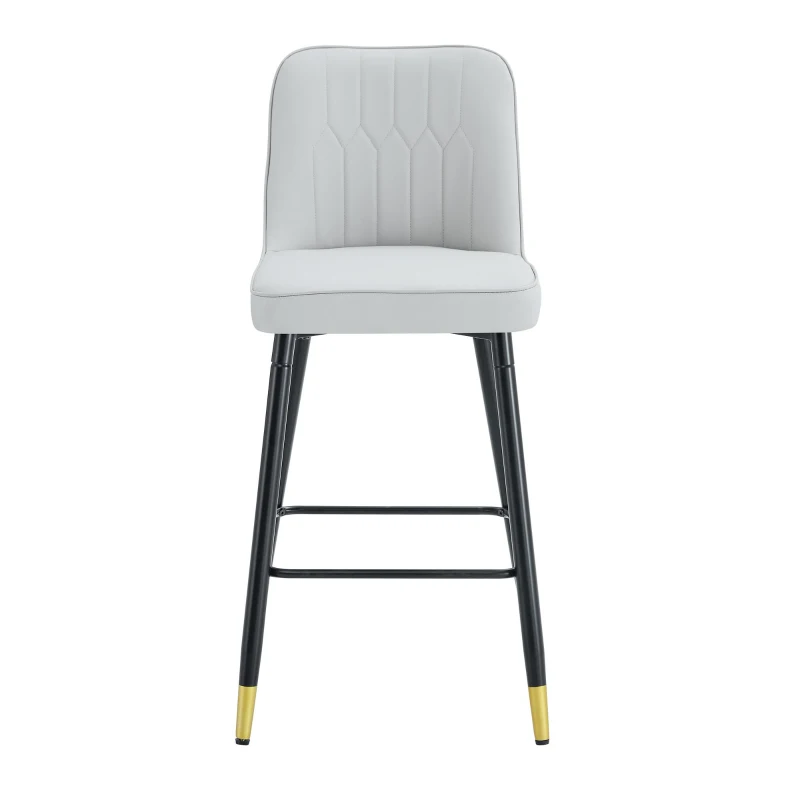 Lot de 2 tabourets de bar, design moderne, repose-pieds et renfort croisé, 42x45x100 cm, Gris clair