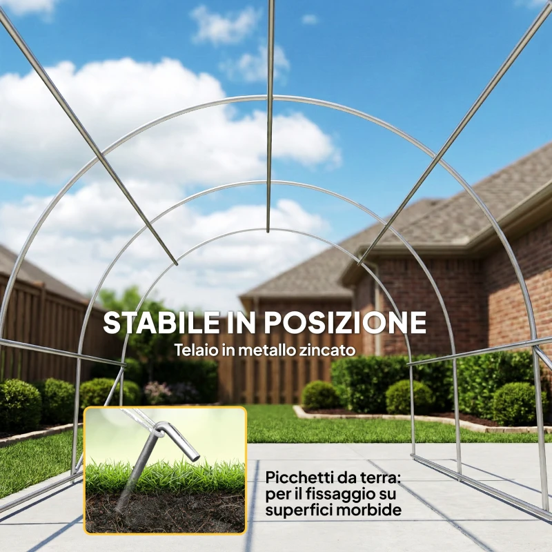 Outsunny Tendone da Giardino per Auto e Attrezzi con Ingresso a Cerniera, Picchetti e Funi, 500x300x240 cm