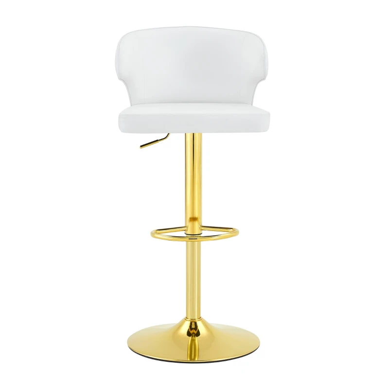 Lot de 2 tabourets de bar avec dossier, réglables en hauteur et pivotants 360°, 49.7x45x110 cm, Blanc