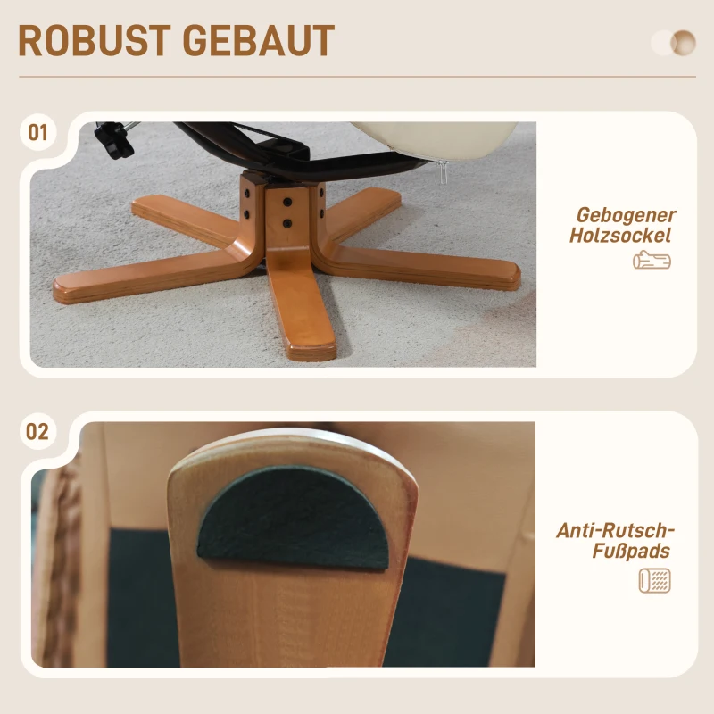HOMCOM Relaxfauteuil met voetenbank, loungestoel met ligfunctie, schommelstoel voor woonkamer of slaapkamer, kunstleer, crèmewit