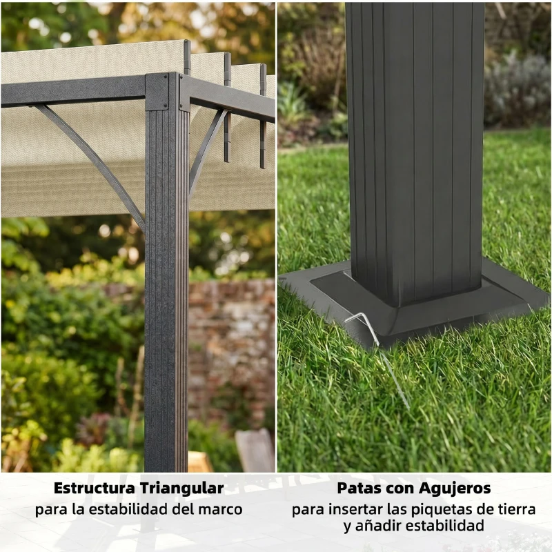 Outsunny Pérgola 390x2 para Jardim com Desenho de Lâminas Superiores Giratórias até 135° Proteção UV 50+ para Pátio Terraço Creme