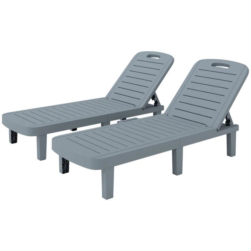 Outsunny Set 2 Lettini Prendisole con Schienale Regolabile e Vassoi, in Polipropilene, 62x158x88 cm, Grigio Scuro