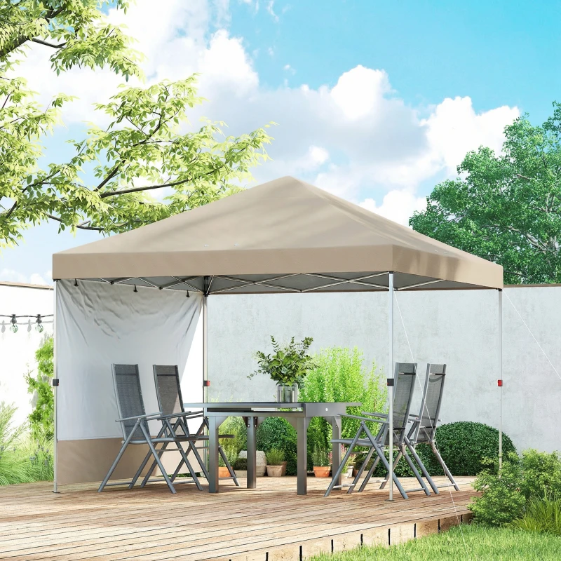 Outsunny Gazebo Pieghevole Pop-Up 3x3 m con Parete Laterale, in Metallo e Tessuto Oxford, Beige