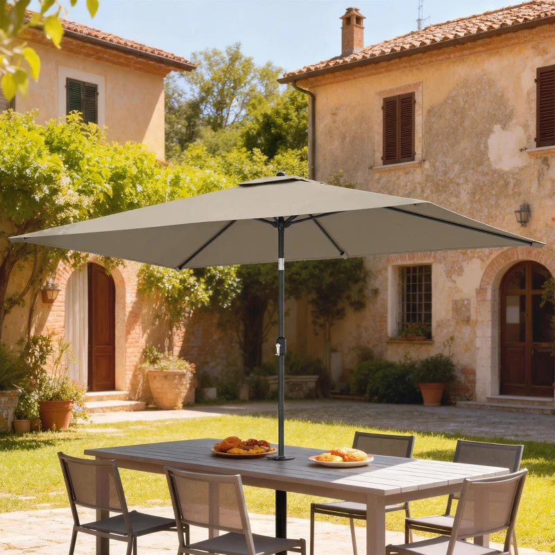 Outsunny Garden Parasol, Parasol Umbrella with Crank Handle, Tilt Function, Polyester Canopy, Khaki
