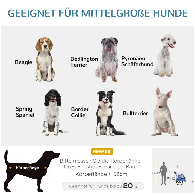PawHut 2 in 1 hondenaanhanger fietskar jogger vlag regenhoes voor honden 4 kleuren