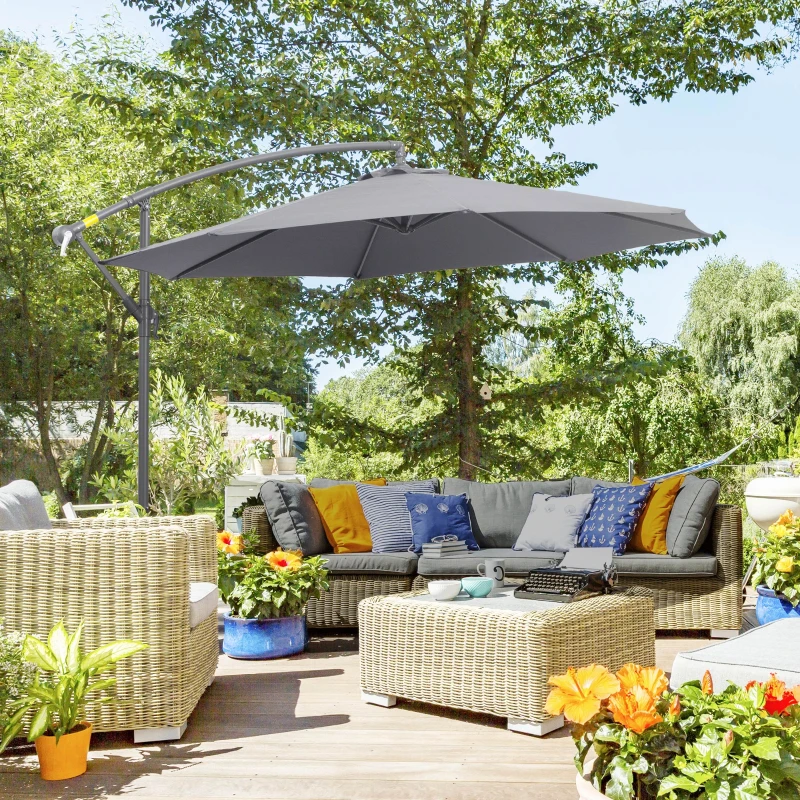 Outsunny Ombrellone da Giardino 3x2.5 m a Braccio e Inclinabile con Manovella, in Acciaio e Poliestere Grigio