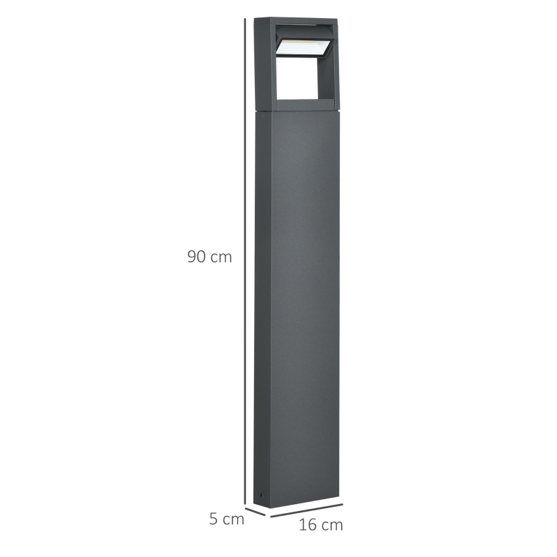 Outsunny Tuinlamp, padverlichting, paalverlichting met LED's, weerbestendig, 16 cm x 5 cm x 90 cm, donkergrijs
