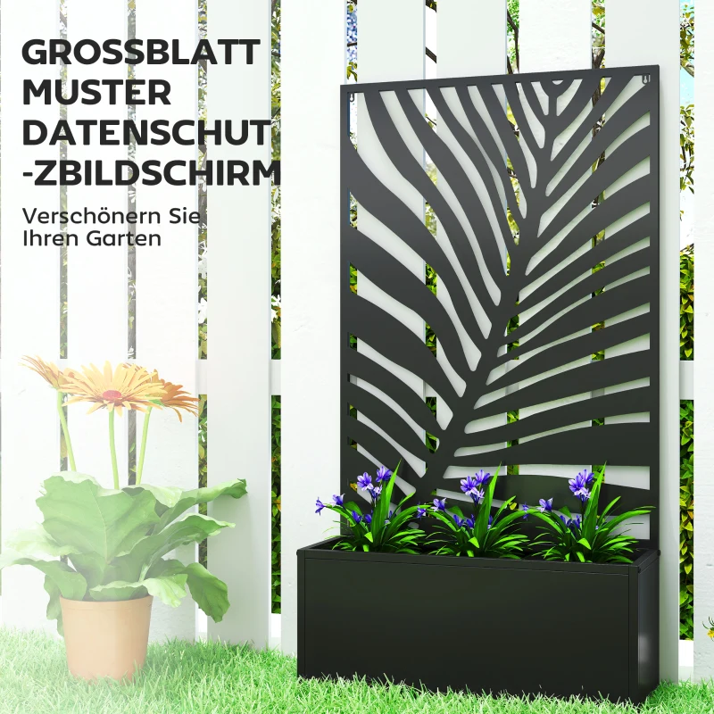 Outsunny verhoogde plantenbak met scherm, bloembak van metaal, tuinklimrek 61 x 23 x 113 cm