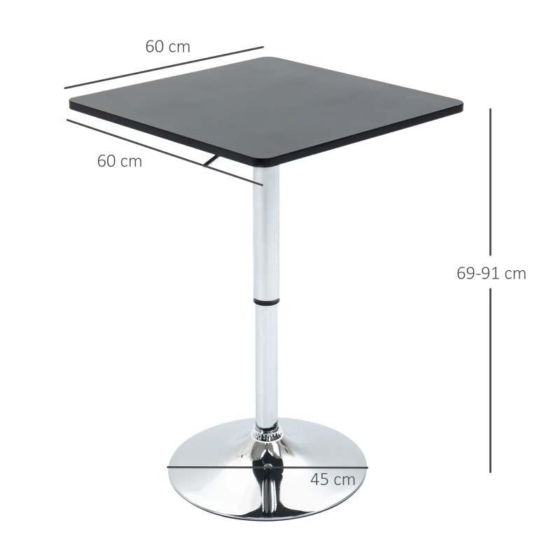 HOMCOM In hoogte verstelbare bartafel, 360° draaibaar, krasbestendige voeten, stabiele metalen basis, Zwart/Zilver