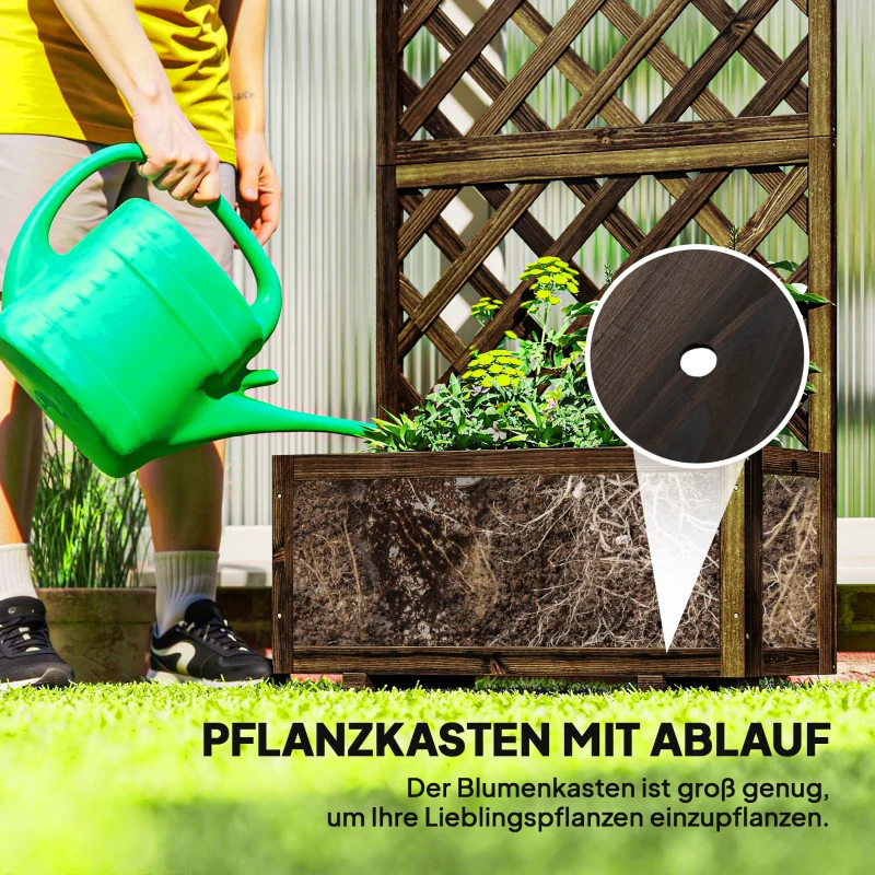 Outsunny plantenbak met latwerk, massief hout, 72,5 x 31,5 x 149,5 cm