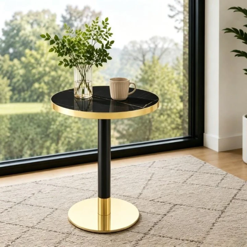 Table d'appoint ronde, plateau anti-rayures facile à nettoyer, 60x60x74 cm, Noir