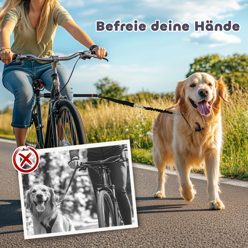 PawHut Hondenriem voor Fiets, Elastisch Koord, Stalen Buis, 124 cm, Zwart