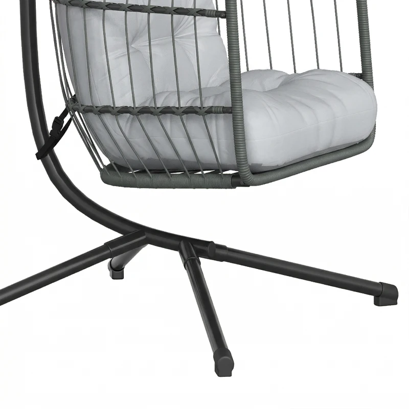 Outsunny Hanging Egg Chair, Indoor Outdoor Hammock Swing Chair with Stand, Safety Strap, Foldable Basket, Dark/Light Grey